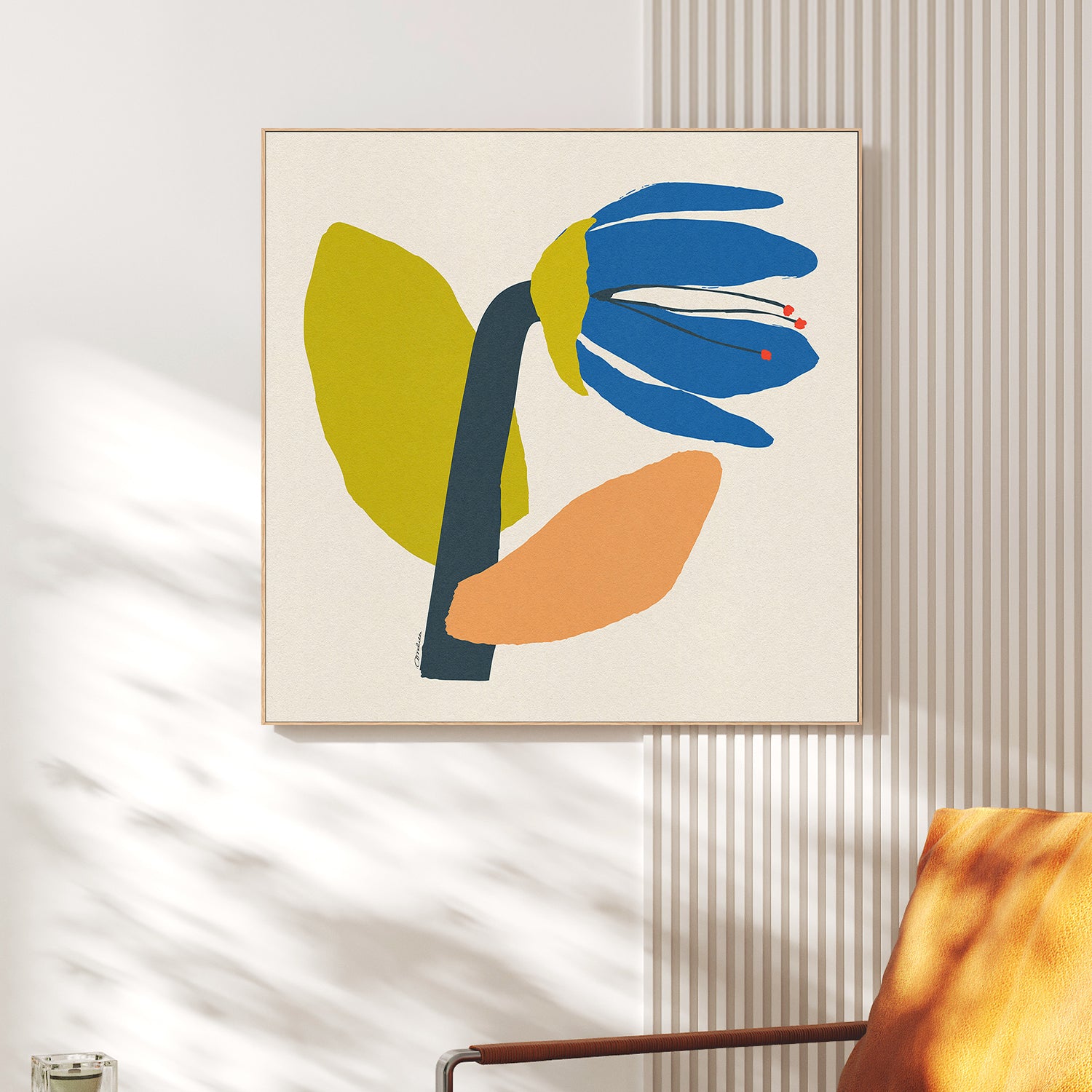 wall-art-print-canvas-poster-framed-Single Blue Flower With Cream Leaf-2