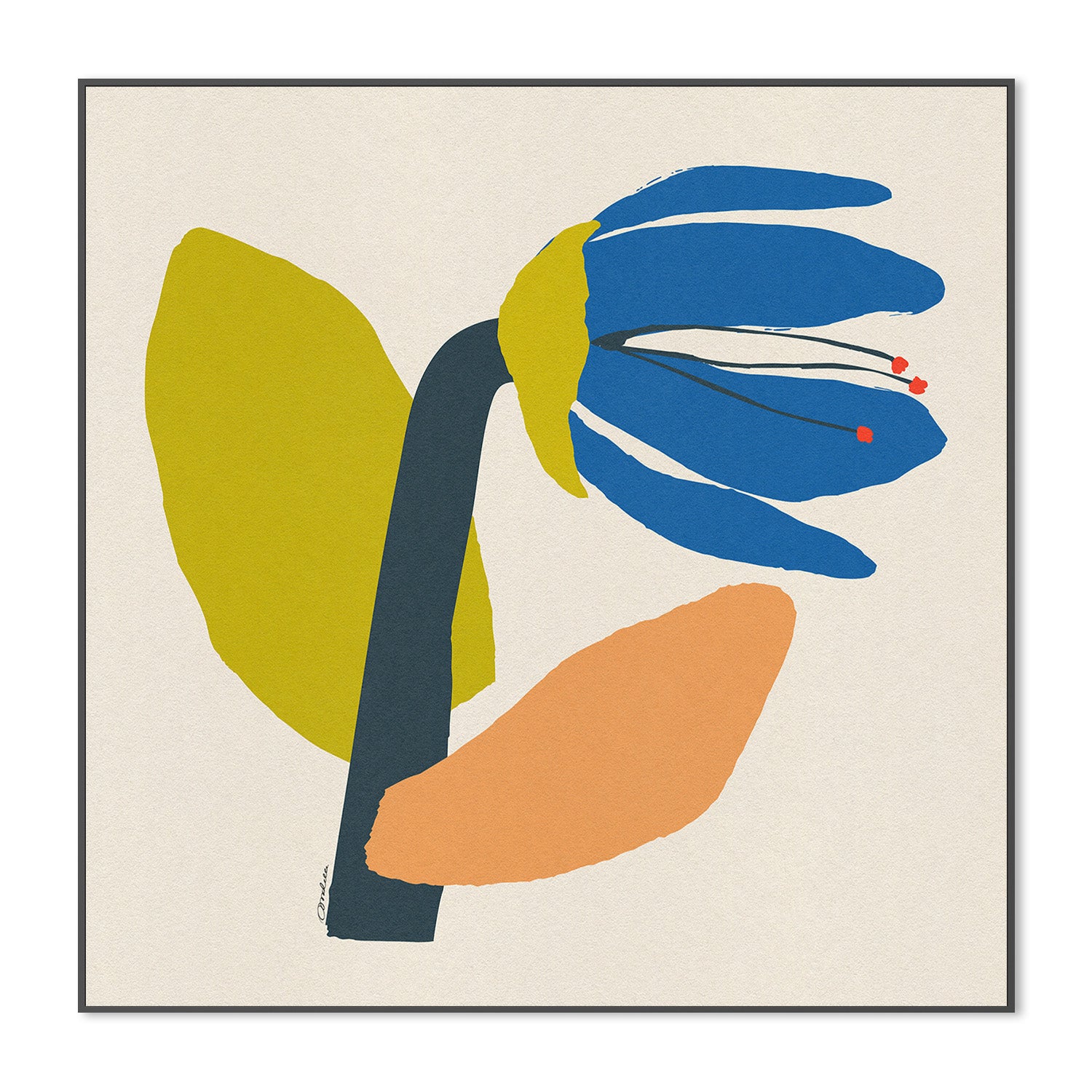 wall-art-print-canvas-poster-framed-Single Blue Flower With Cream Leaf-3