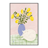wall-art-print-canvas-poster-framed-Sleeping Cat And A Lemon Vase , By Lia Nell-GIOIA-WALL-ART