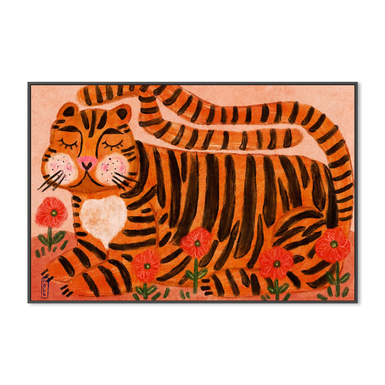 wall-art-print-canvas-poster-framed-Sleeping Tiger in a Flower Garden-3
