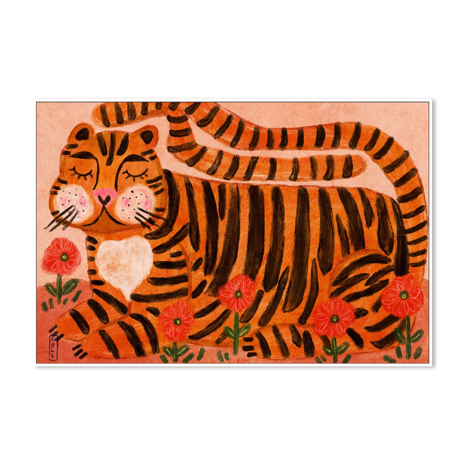 wall-art-print-canvas-poster-framed-Sleeping Tiger in a Flower Garden-5