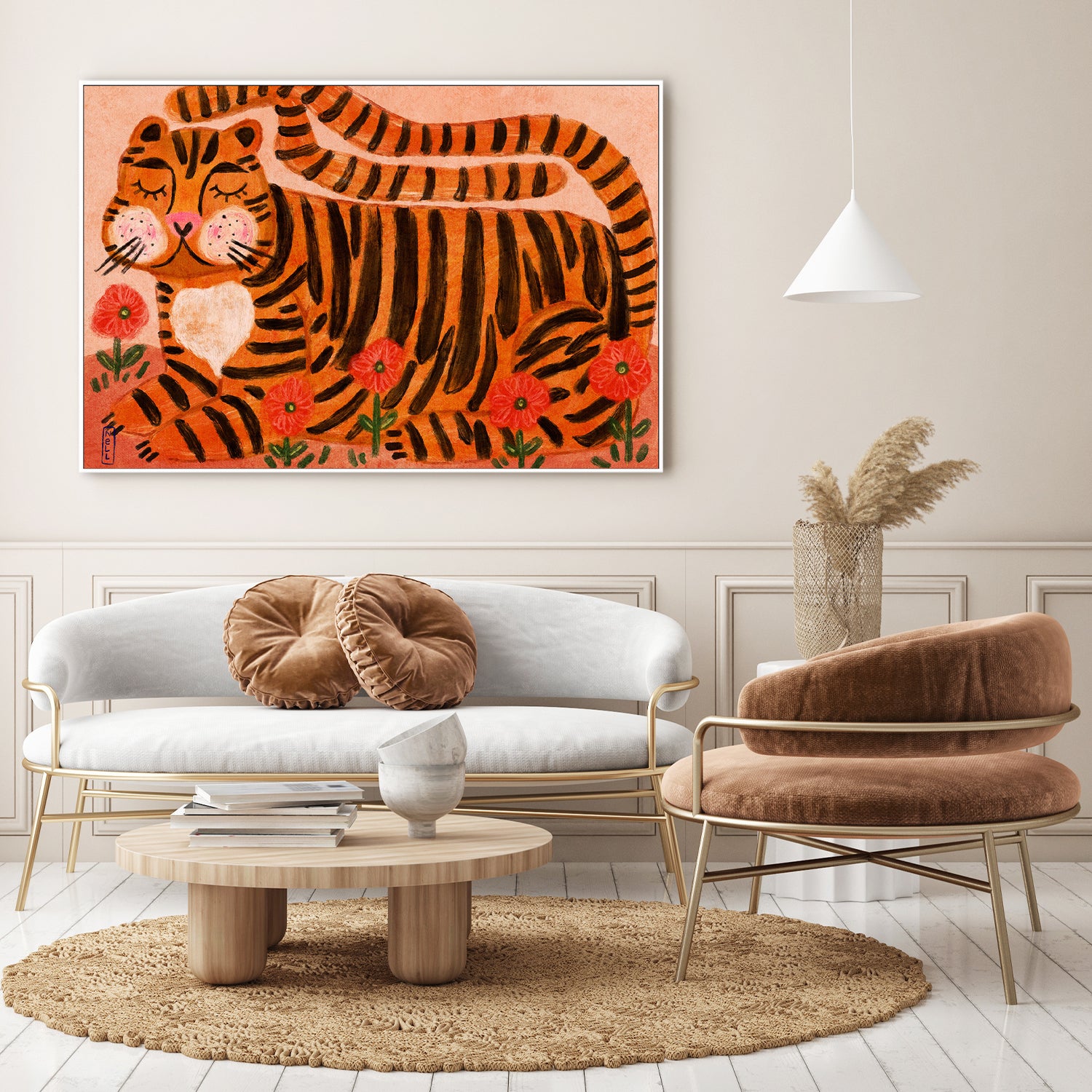wall-art-print-canvas-poster-framed-Sleeping Tiger in a Flower Garden-9