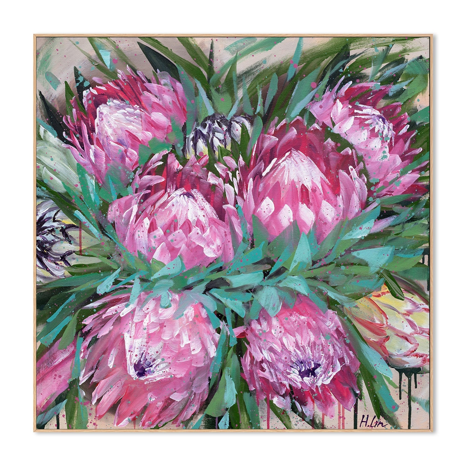 wall-art-print-canvas-poster-framed-Smiling Like A Flower Towards Sunlight, Protea Frosted Fire and Niobe White , By Hsin Lin-4
