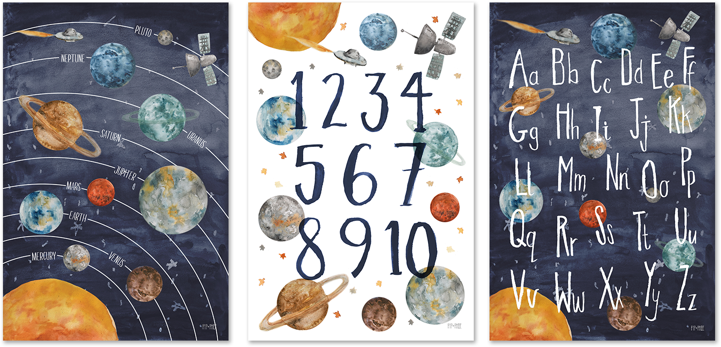 wall-art-print-canvas-poster-framed-Space, Style A, Set of 3 , By Pip and Phee-1