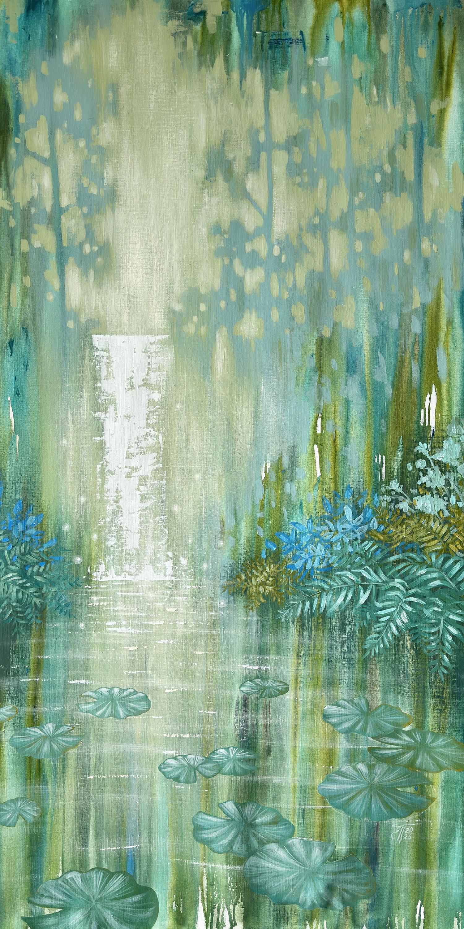 wall-art-print-canvas-poster-framed-Sparkling Waterfall and Pond-1