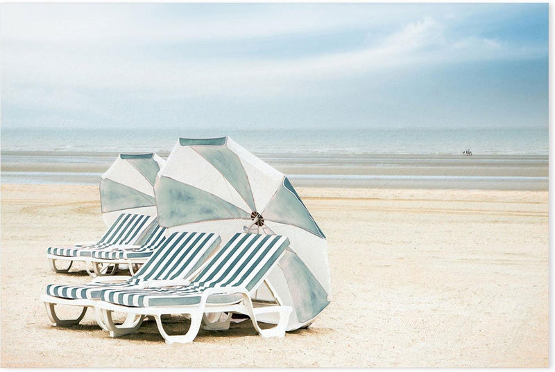 wall-art-print-canvas-poster-framed-Striped Beach Chairs And Umbrellas , By Gilbert Claes-GIOIA-WALL-ART