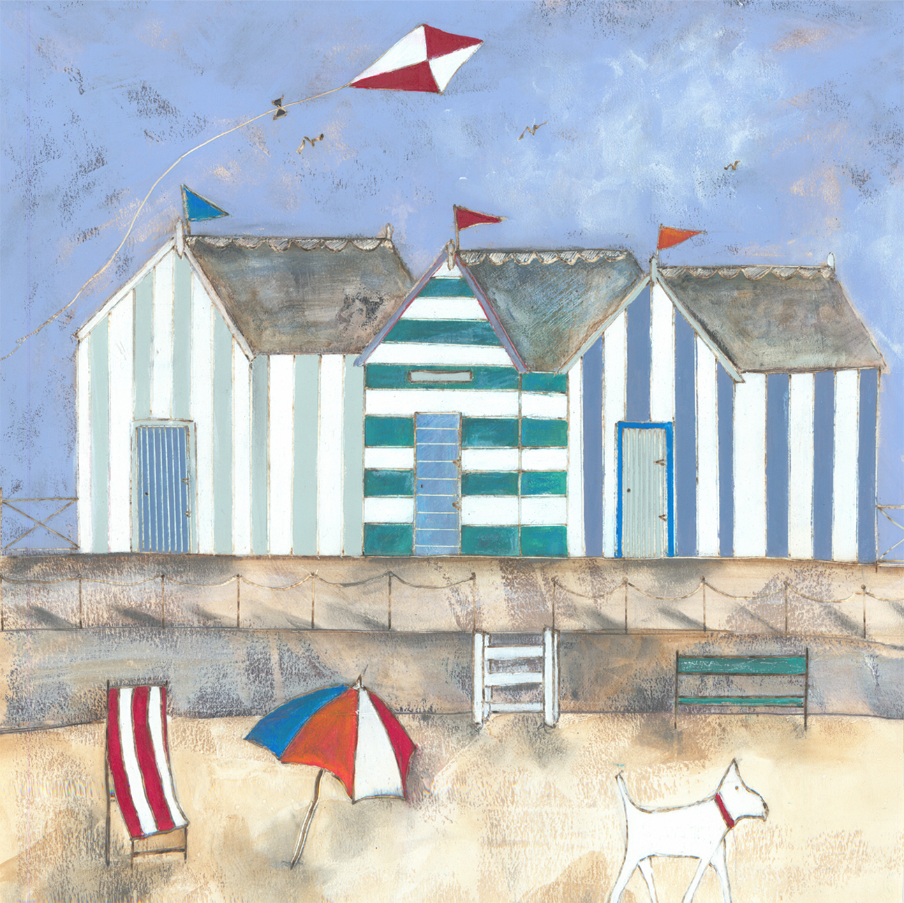 wall-art-print-canvas-poster-framed-Striped Beach Huts , By Louise O'Hara-1