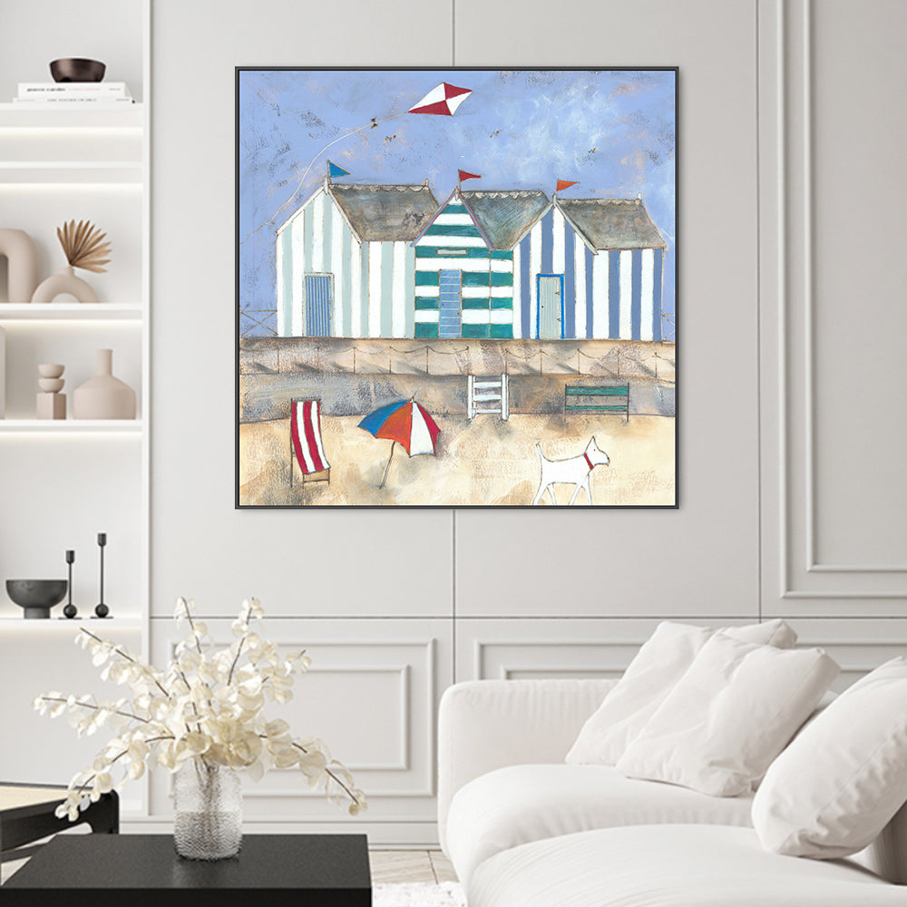 wall-art-print-canvas-poster-framed-Striped Beach Huts , By Louise O'Hara-2