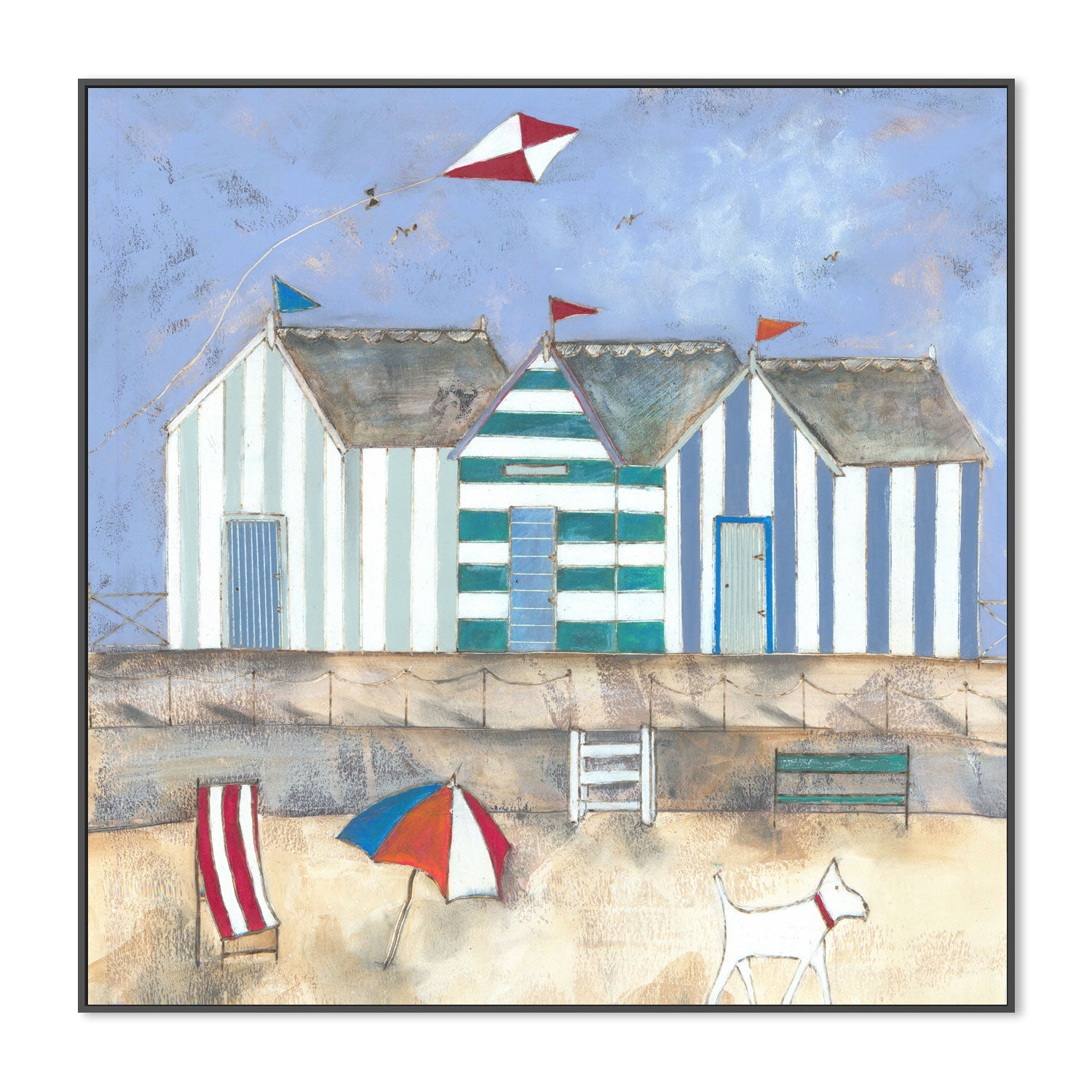 wall-art-print-canvas-poster-framed-Striped Beach Huts , By Louise O'Hara-3