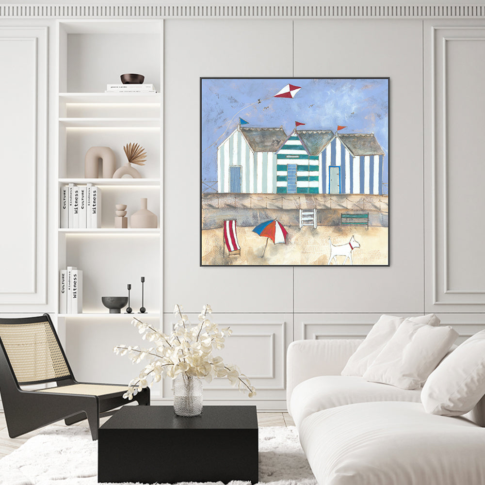 wall-art-print-canvas-poster-framed-Striped Beach Huts , By Louise O'Hara-7