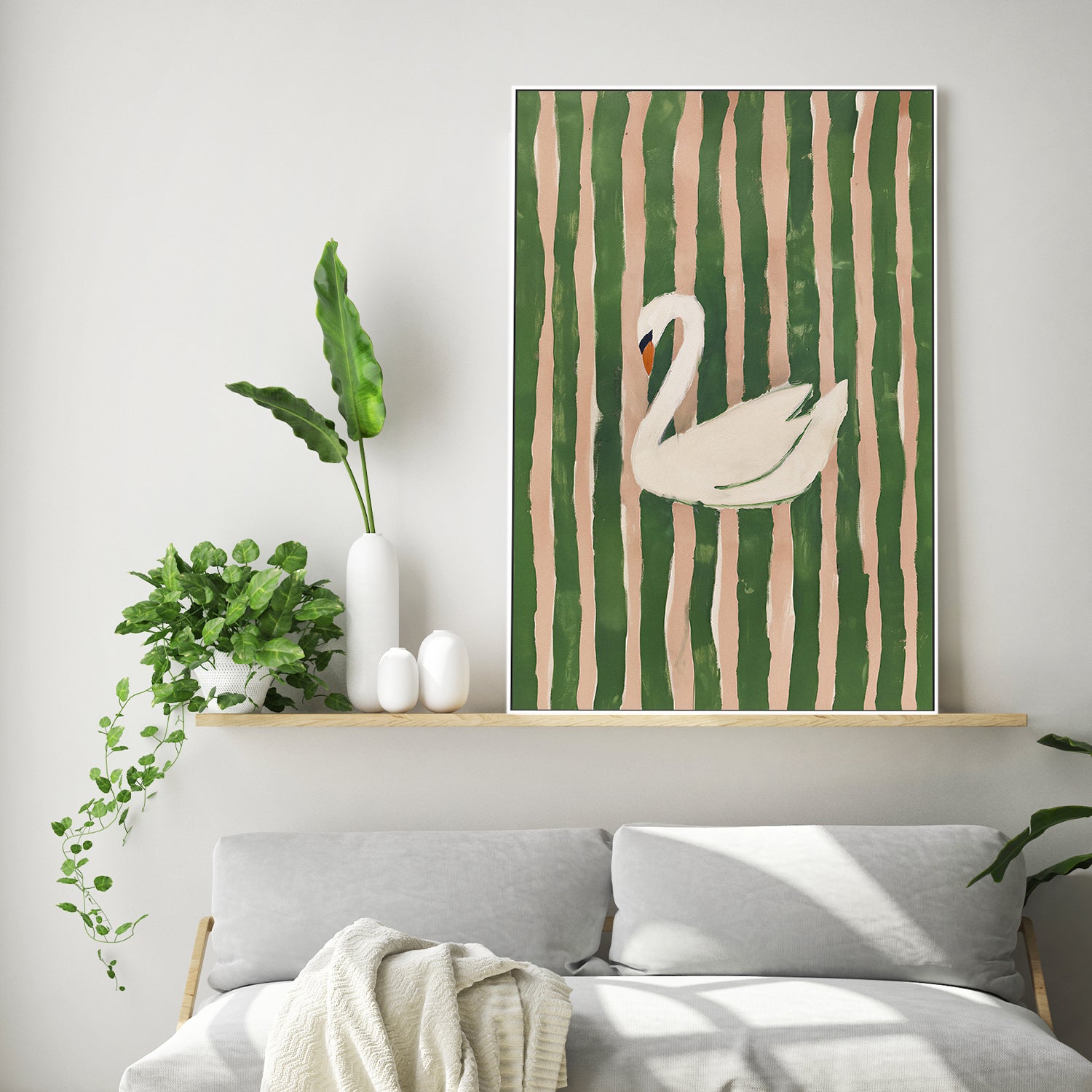 wall-art-print-canvas-poster-framed-striped swan-2