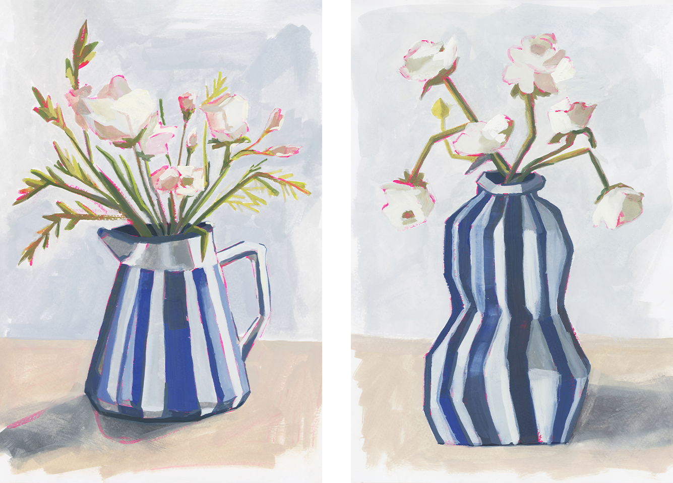 wall-art-print-canvas-poster-framed-Striped Vase, Style A & B, Set Of 2 , By Lucrecia Caporale-1