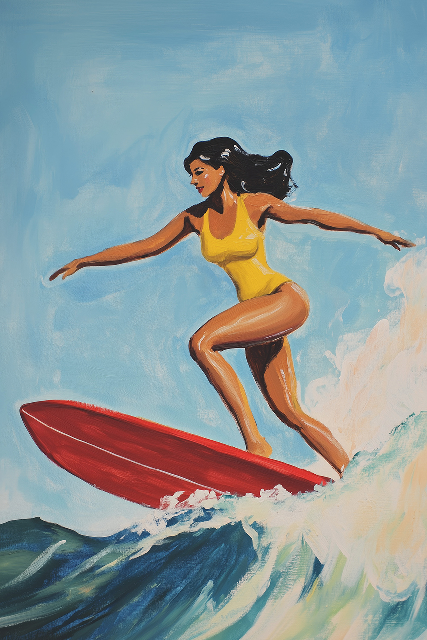 wall-art-print-canvas-poster-framed-Surfing Girl-1