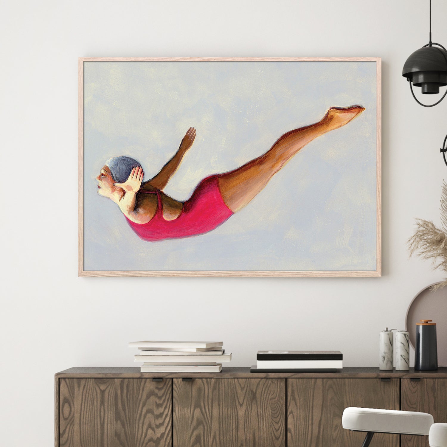 wall-art-print-canvas-poster-framed-Swan Dive in Red Swimsuit-7