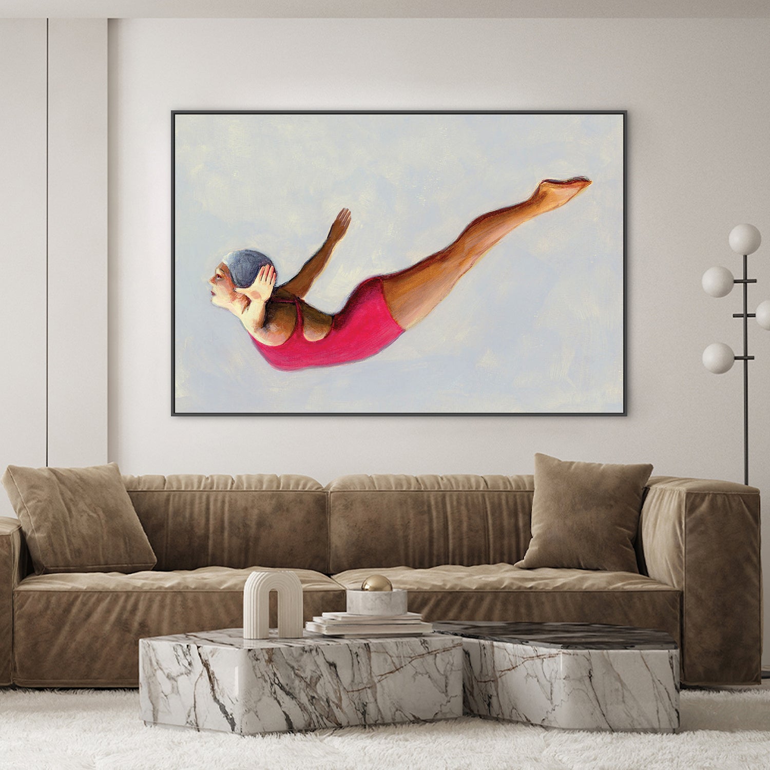 wall-art-print-canvas-poster-framed-Swan Dive in Red Swimsuit-9
