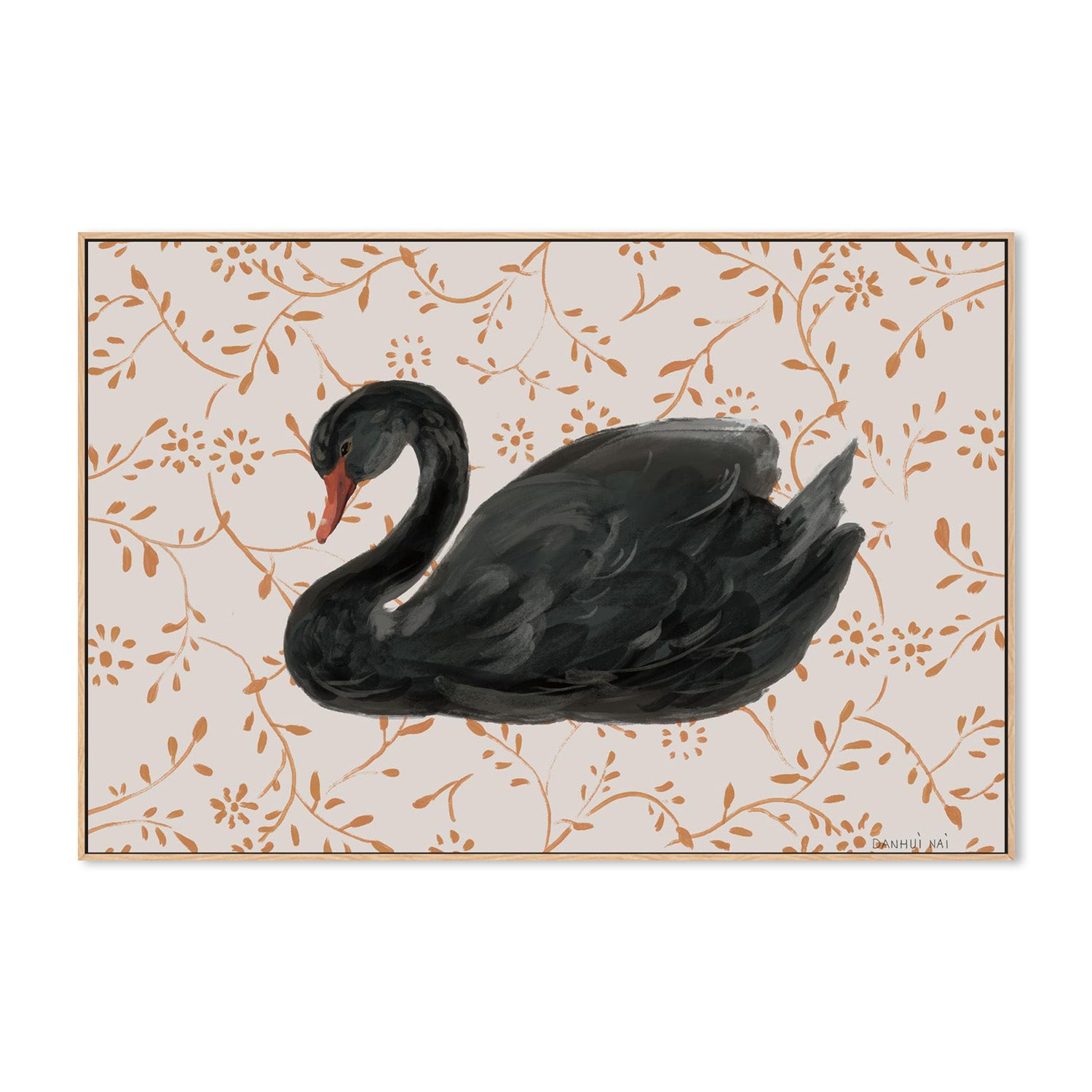 wall-art-print-canvas-poster-framed-Swan Pair Black-4