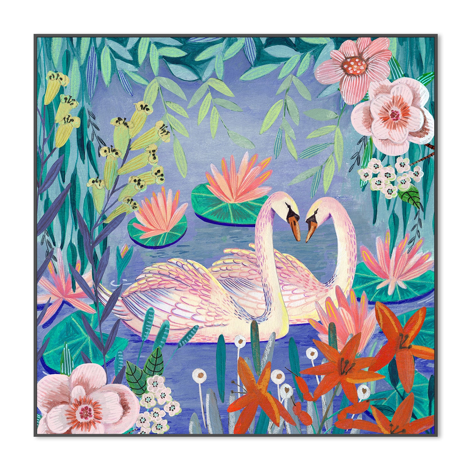 wall-art-print-canvas-poster-framed-Swans swimming in the pound-3
