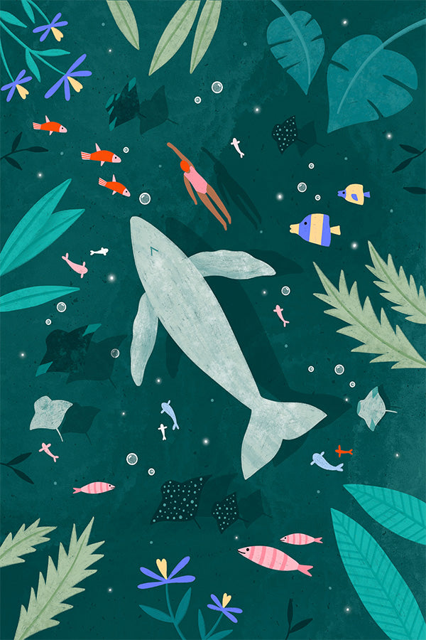 wall-art-print-canvas-poster-framed-Swimming with a Whale-1