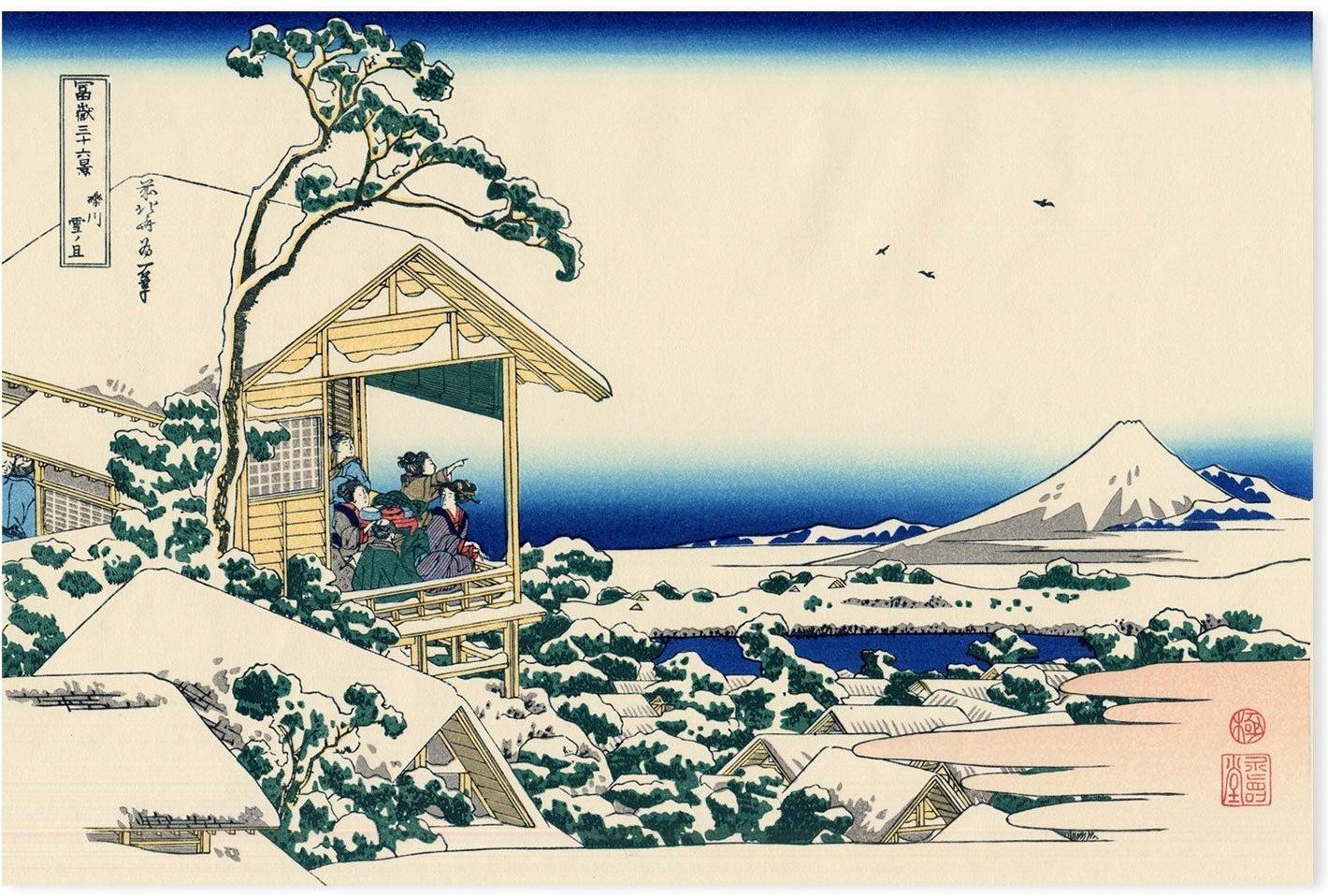 wall-art-print-canvas-poster-framed-Tea house at Koishikawa. The morning after a snowfall-by-Katsushika Hokusai-Gioia Wall Art