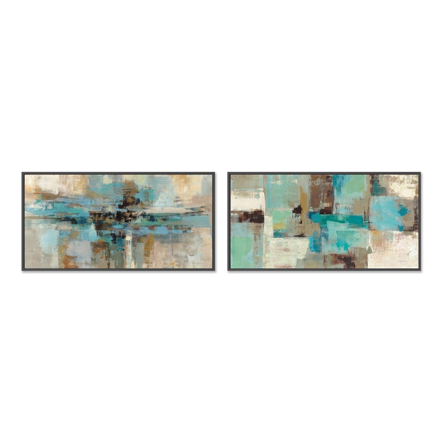 wall-art-print-canvas-poster-framed-Teal and Aqua Reflections, Set of 2-by-Silvia Vassileva-Gioia Wall Art