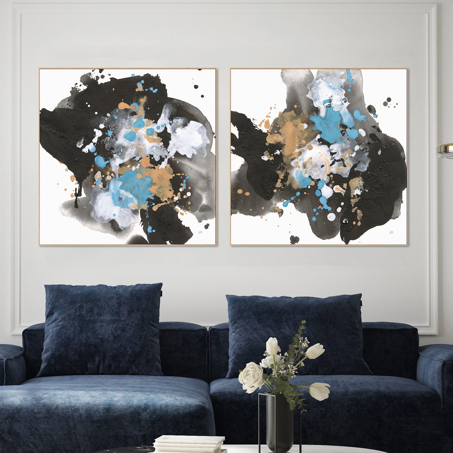 wall-art-print-canvas-poster-framed-Teal Chaos, Style A & B, Set Of 2-2