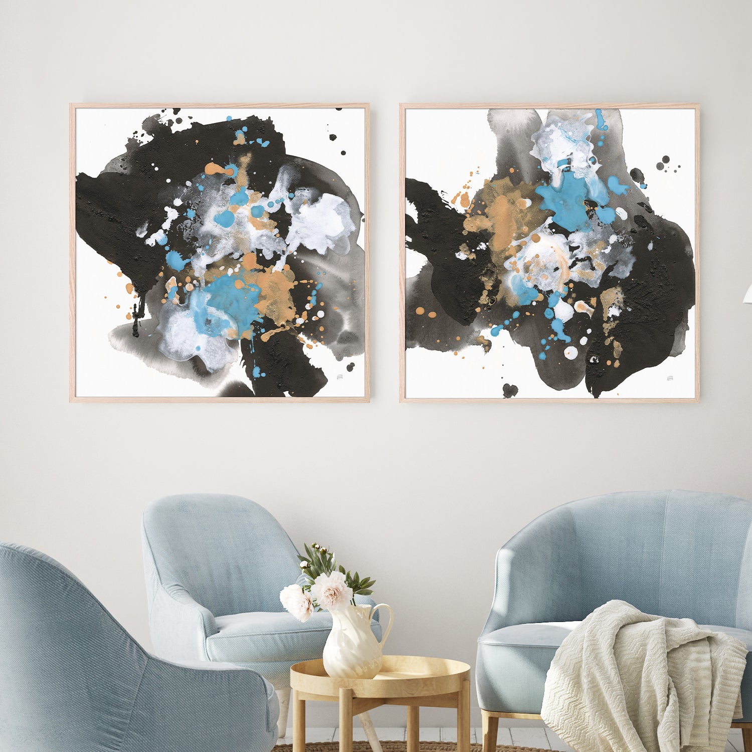 wall-art-print-canvas-poster-framed-Teal Chaos, Style A & B, Set Of 2-7