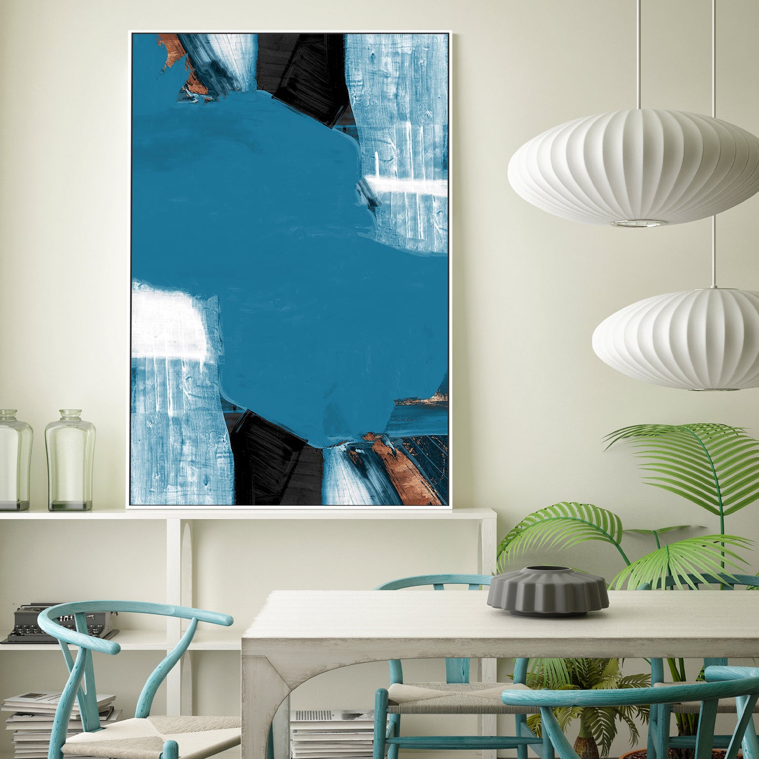 wall-art-print-canvas-poster-framed-Teal Gold Shapes, Style A-7
