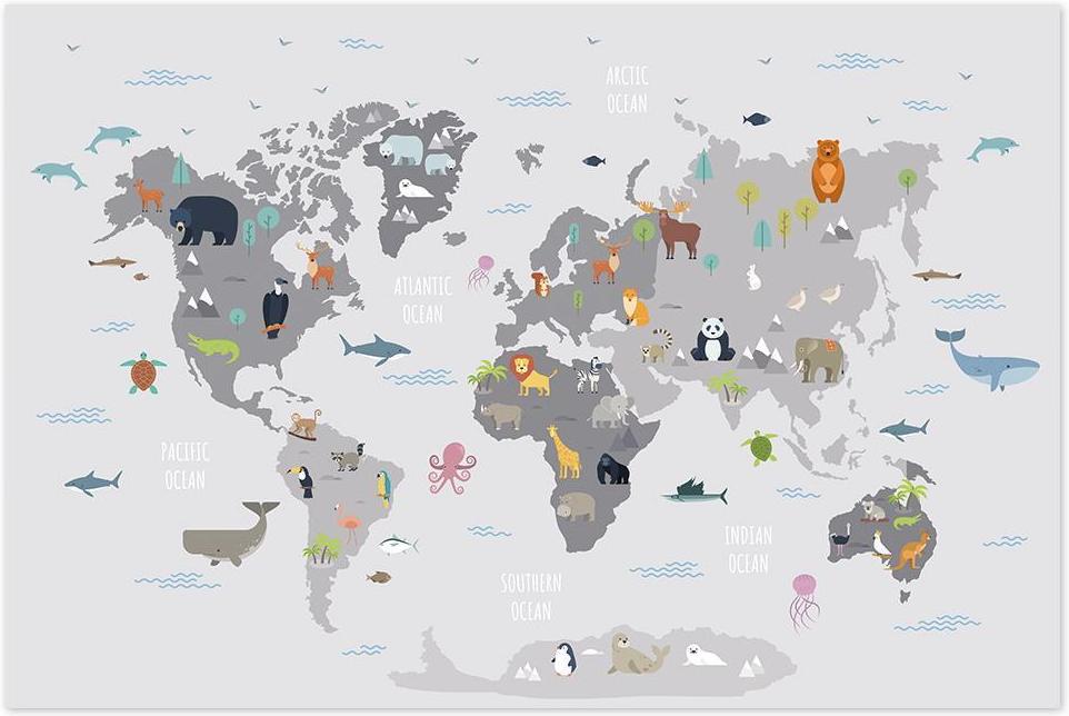 wall-art-print-canvas-poster-framed-The Animals' World Map-by-Gioia Wall Art-Gioia Wall Art