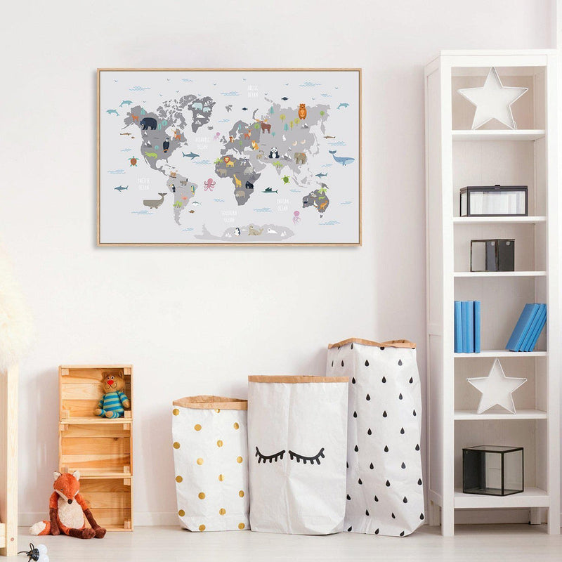 wall-art-print-canvas-poster-framed-The Animals' World Map-by-Gioia Wall Art-Gioia Wall Art