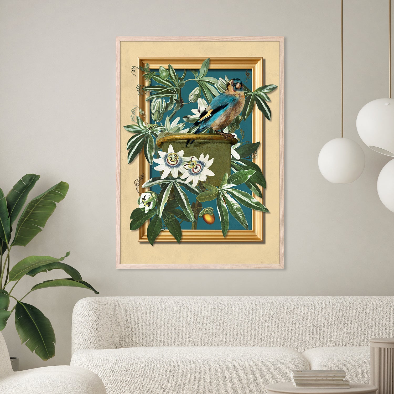 wall-art-print-canvas-poster-framed-The Goldfinch and the Passion Flowers-2