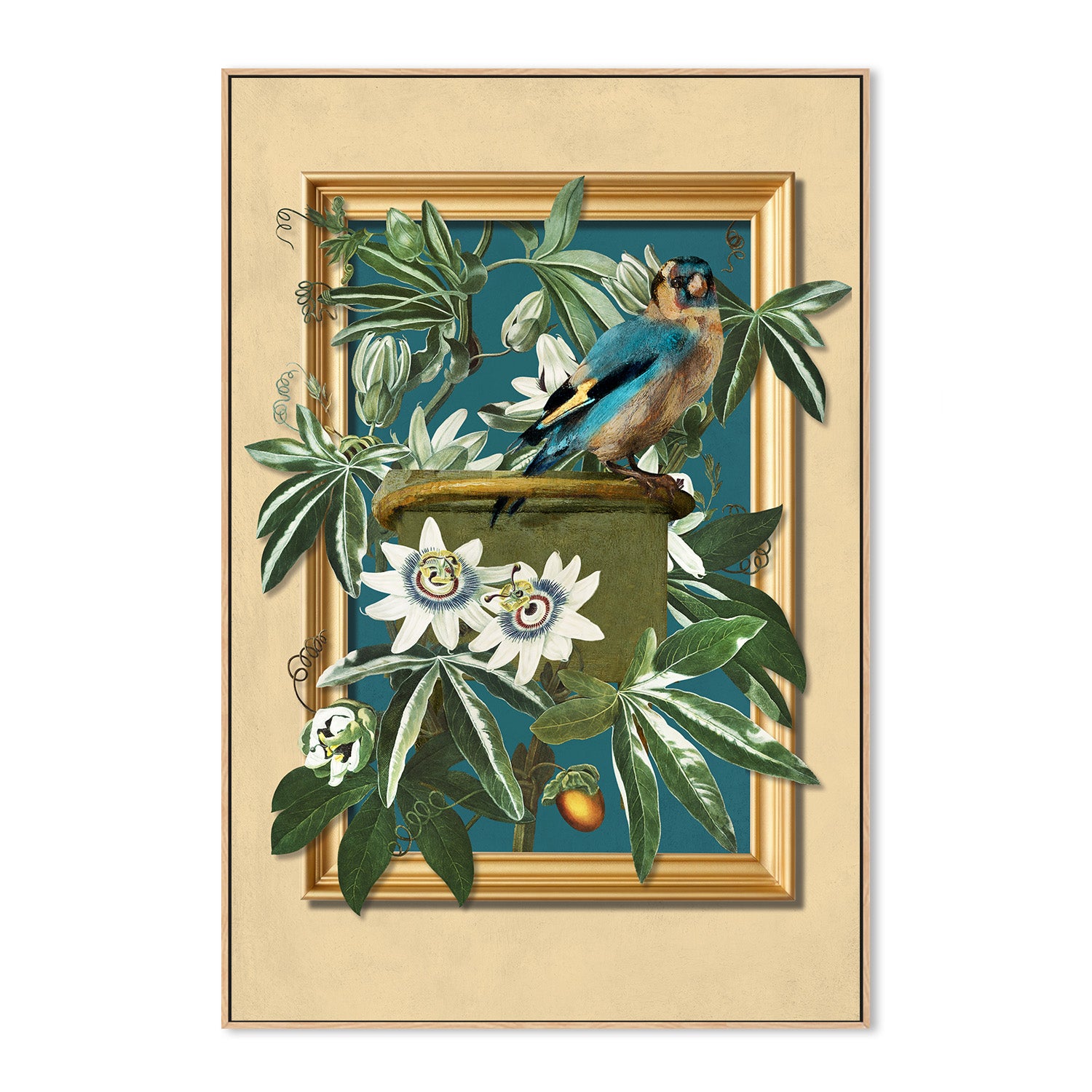 wall-art-print-canvas-poster-framed-The Goldfinch and the Passion Flowers-4