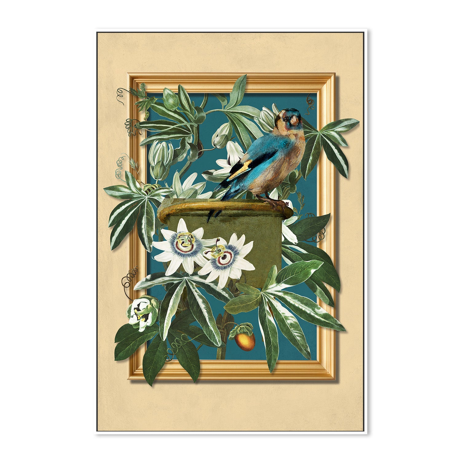 wall-art-print-canvas-poster-framed-The Goldfinch and the Passion Flowers-5