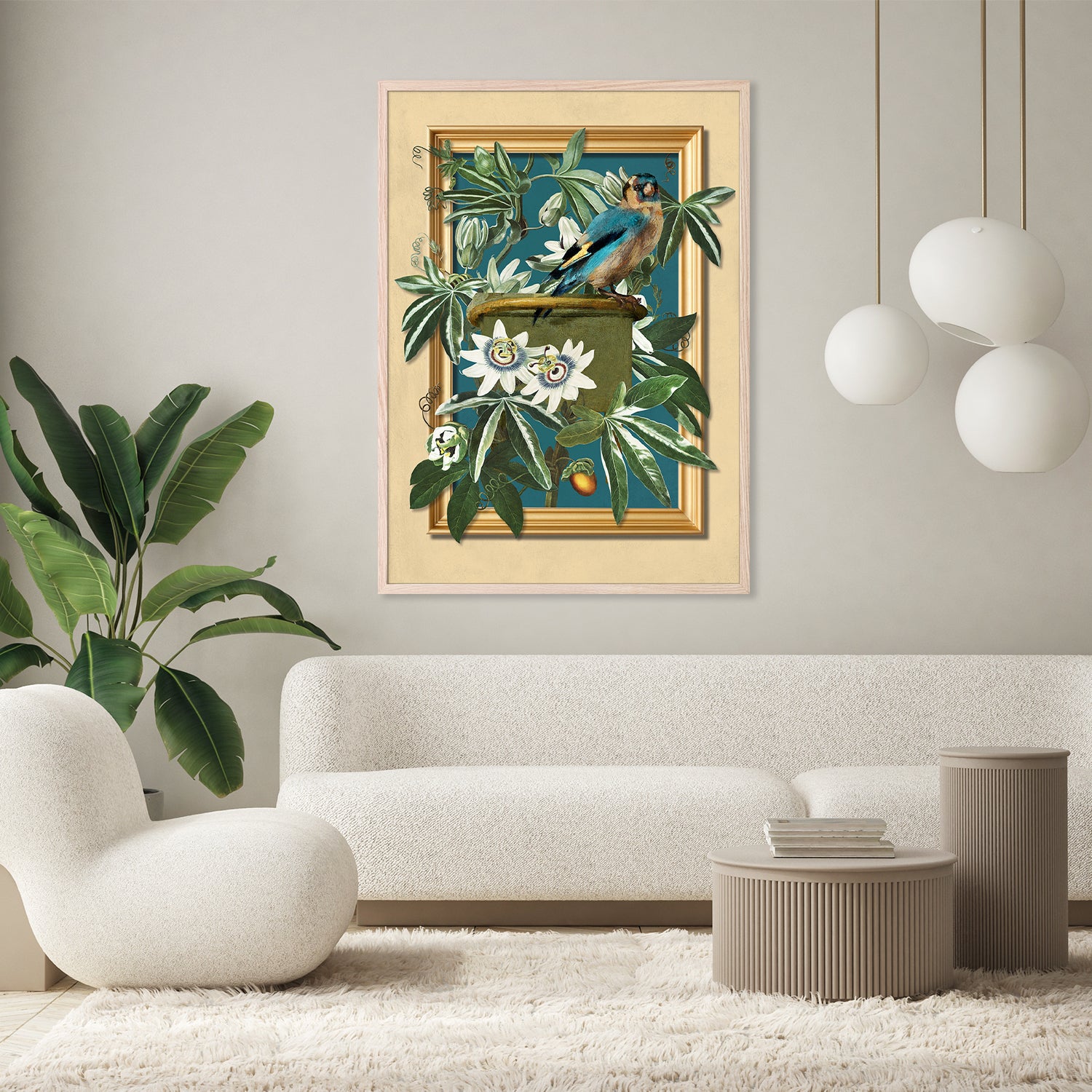 wall-art-print-canvas-poster-framed-The Goldfinch and the Passion Flowers-9