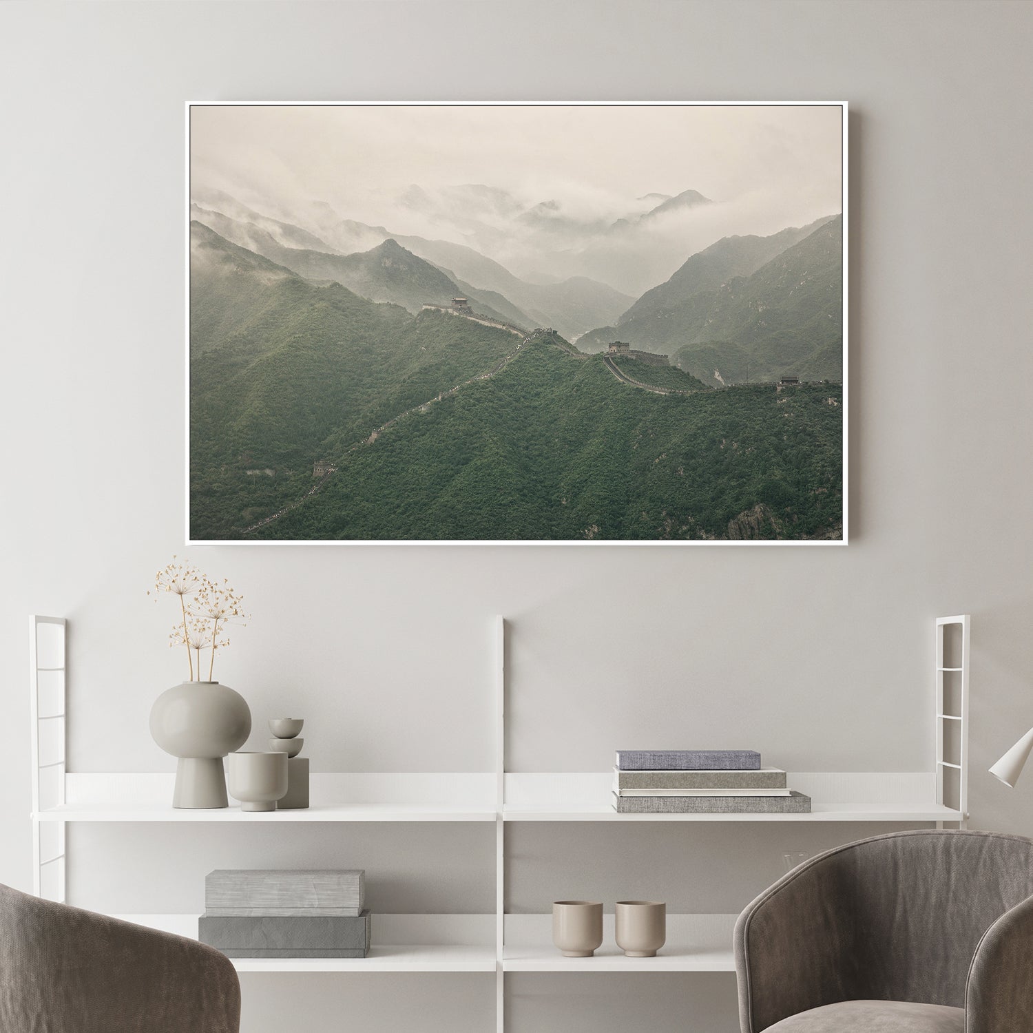 wall-art-print-canvas-poster-framed-The Great Wall of China and Mountains on a Foggy Day, Venerate , By Andrew Paranavitana-3