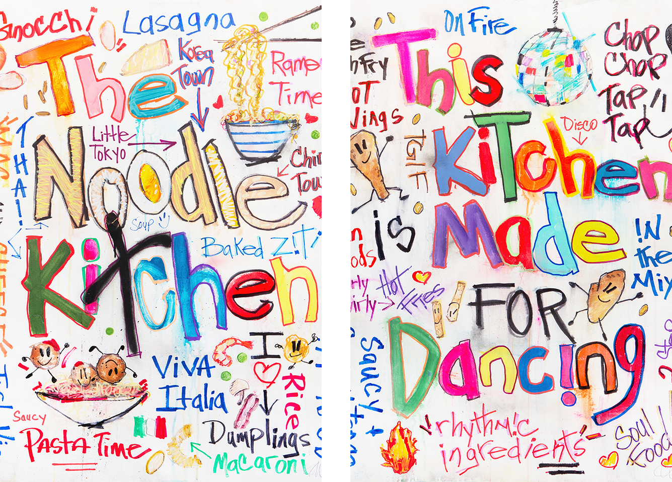 wall-art-print-canvas-poster-framed-The Noodle Kitchen & This Kitchen Is Made For Dancing, Set Of 2 , By Filippoloco-1