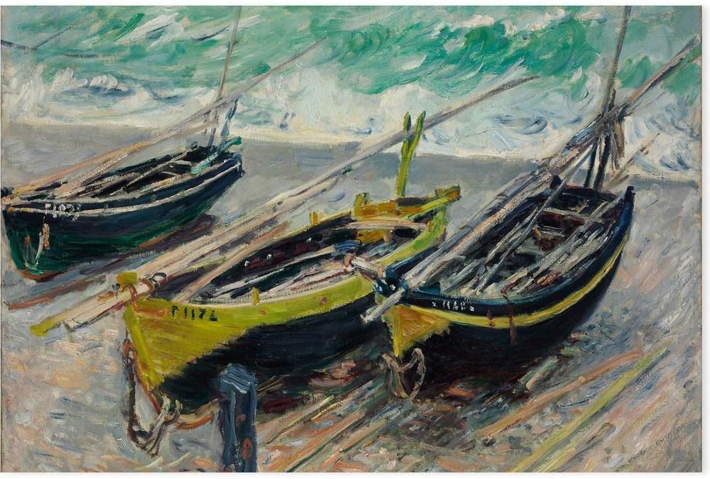 wall-art-print-canvas-poster-framed-Three Fishing Boats 1886 , By Monet-by-Gioia Wall Art-Gioia Wall Art