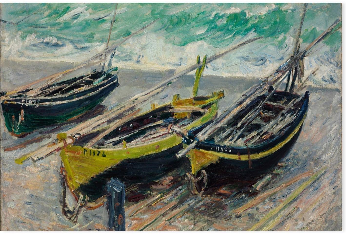 wall-art-print-canvas-poster-framed-Three Fishing Boats 1886 , By Monet-by-Gioia Wall Art-Gioia Wall Art
