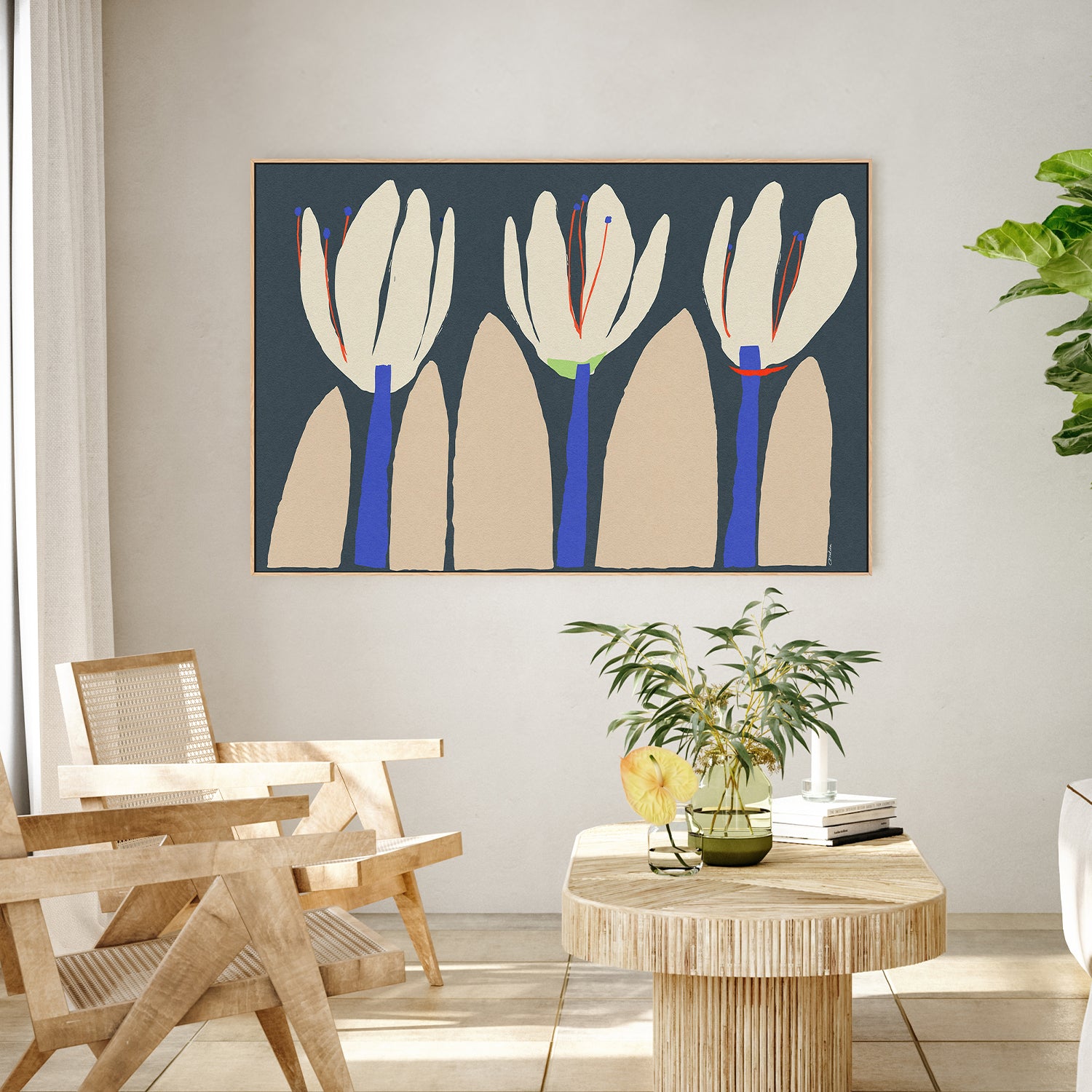 wall-art-print-canvas-poster-framed-Three Flowers On Dark Blue-2
