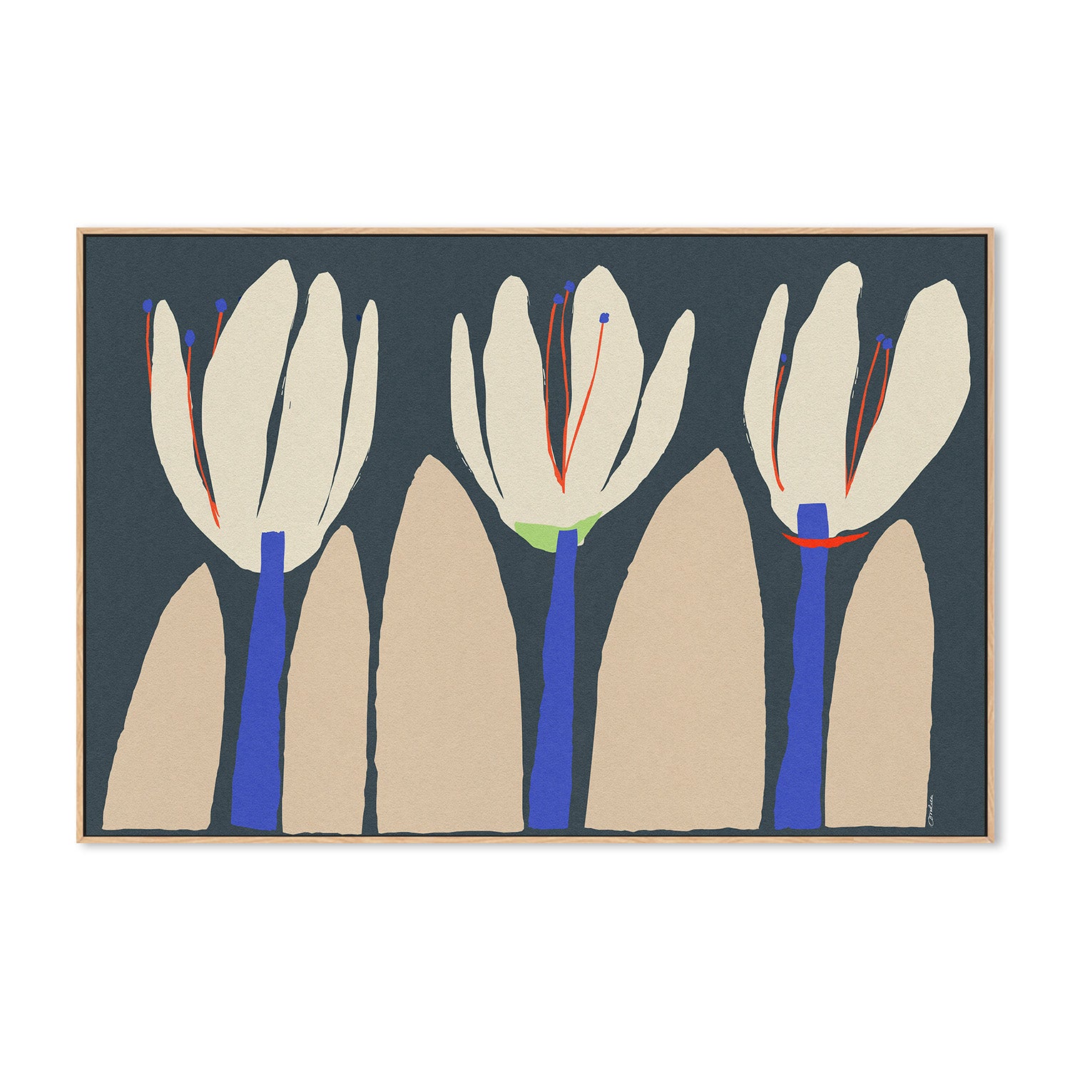 wall-art-print-canvas-poster-framed-Three Flowers On Dark Blue-4