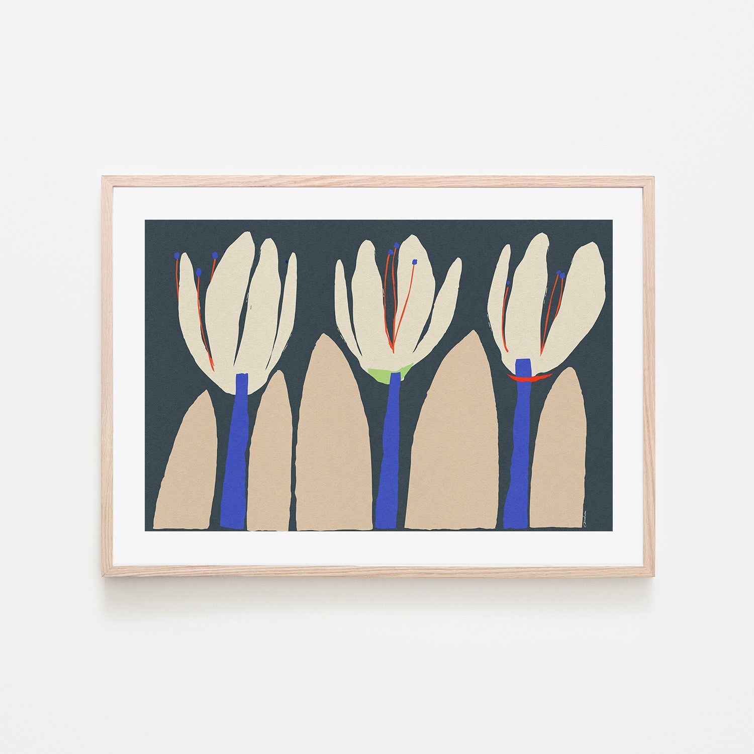 wall-art-print-canvas-poster-framed-Three Flowers On Dark Blue-6