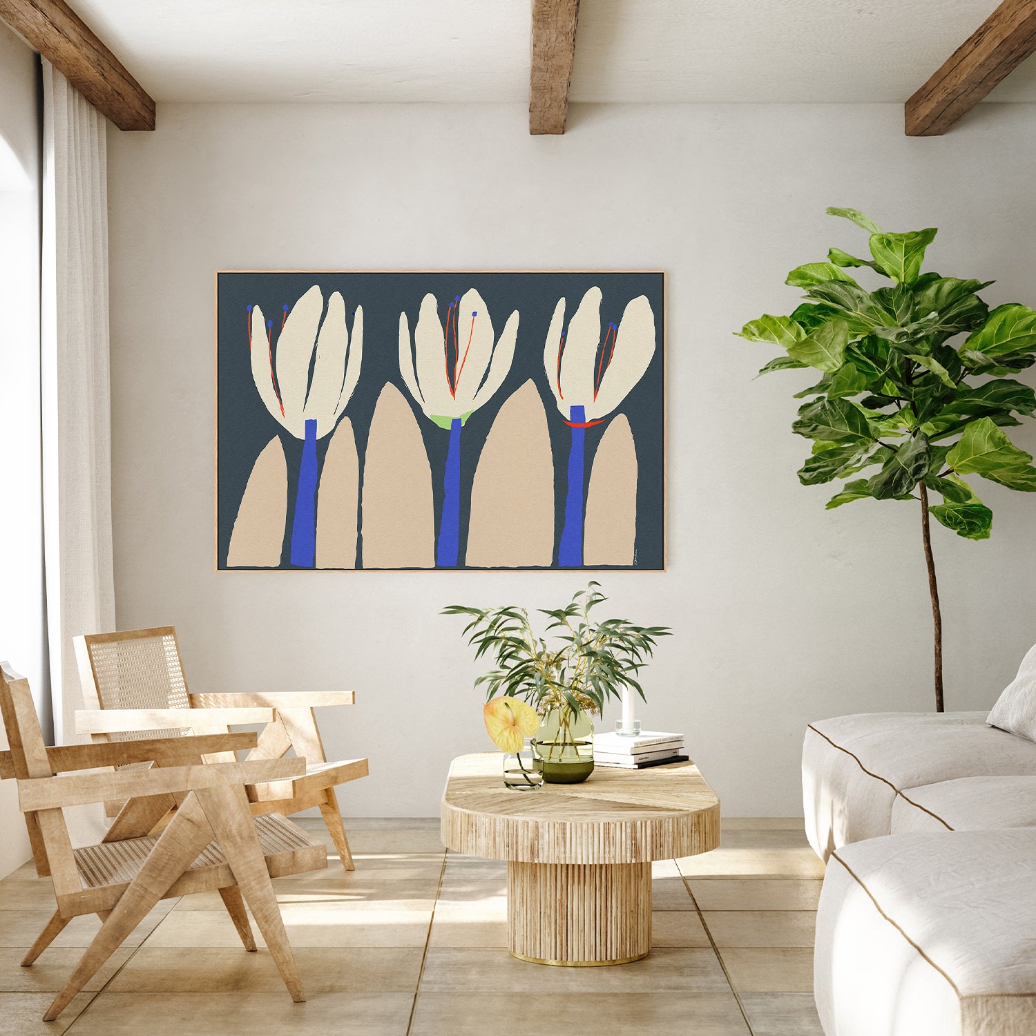 wall-art-print-canvas-poster-framed-Three Flowers On Dark Blue-7