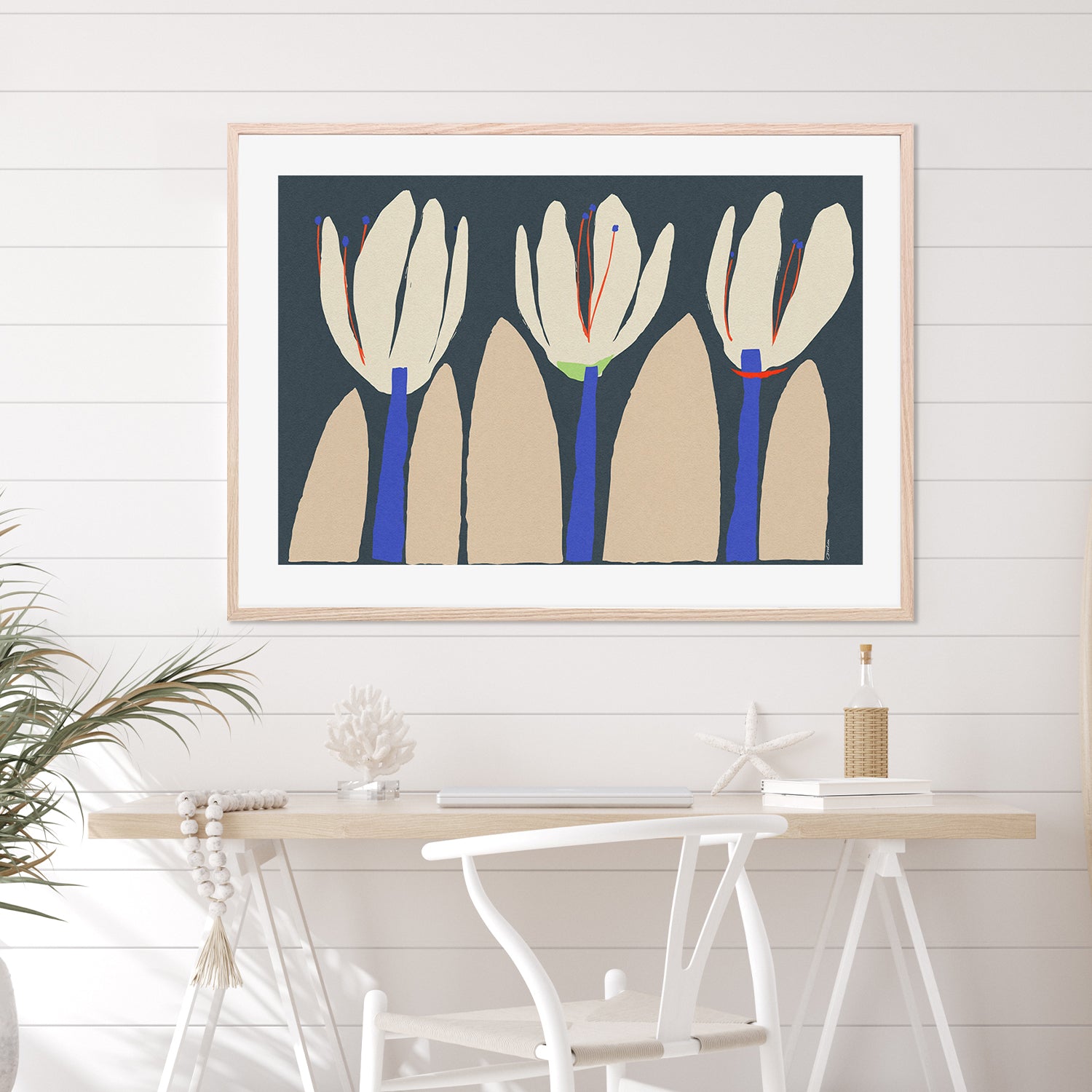 wall-art-print-canvas-poster-framed-Three Flowers On Dark Blue-8