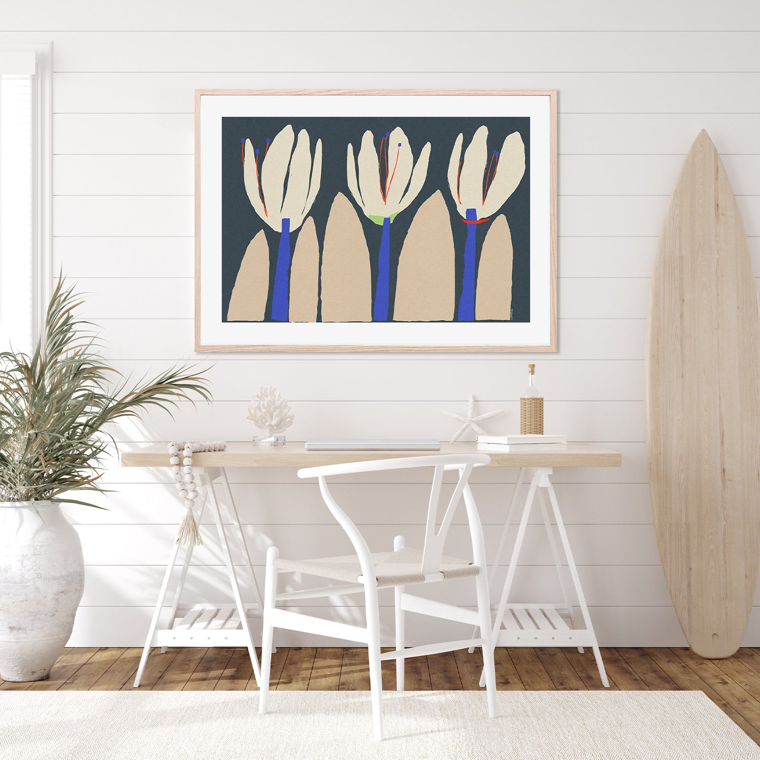 wall-art-print-canvas-poster-framed-Three Flowers On Dark Blue-9