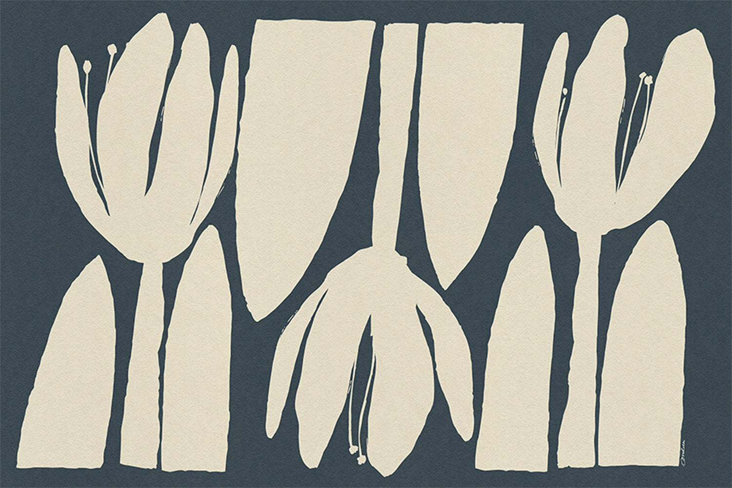 wall-art-print-canvas-poster-framed-Three Light Flowers On Dark Blue-1