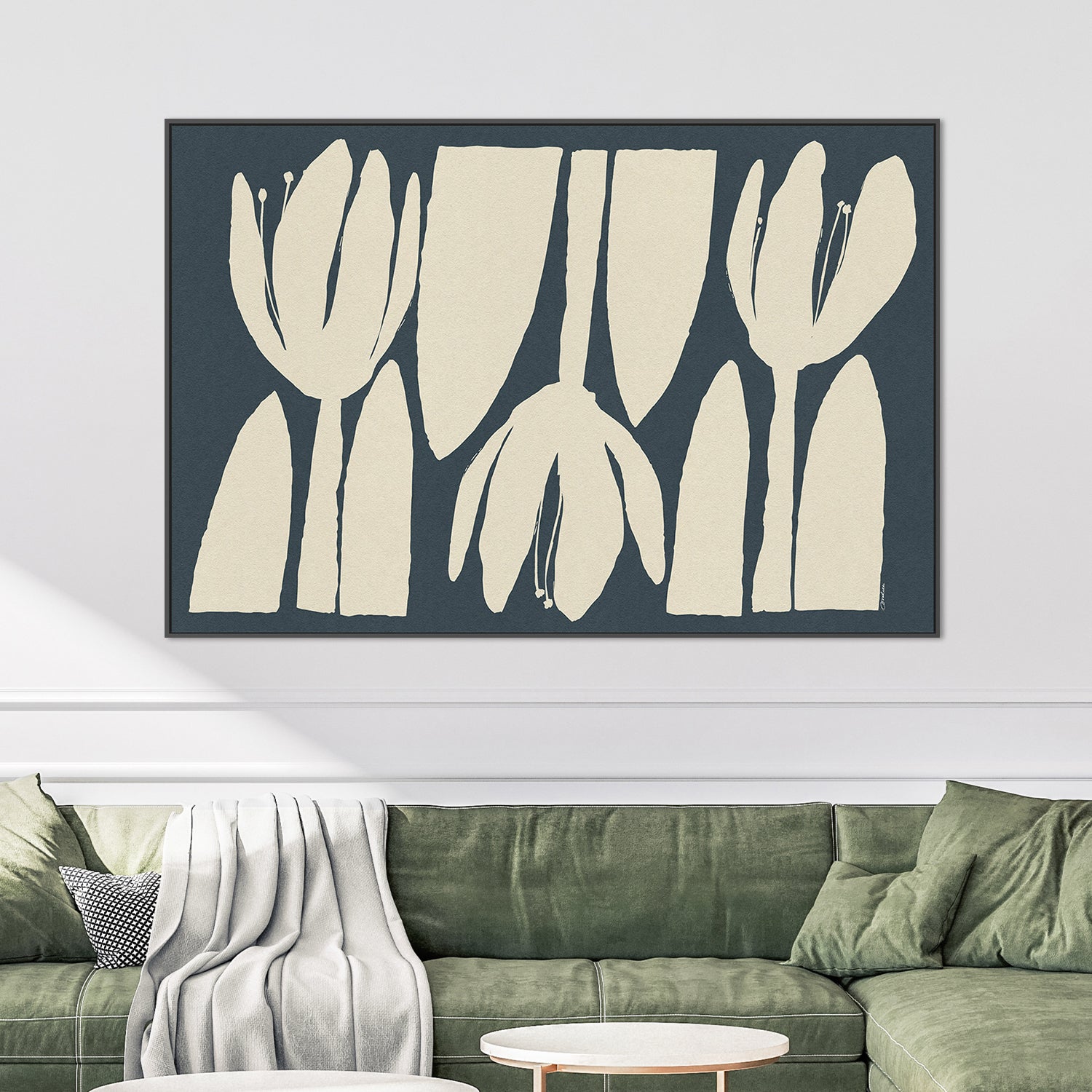 wall-art-print-canvas-poster-framed-Three Light Flowers On Dark Blue-2