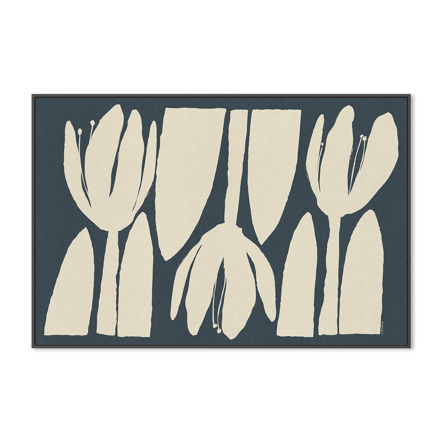 wall-art-print-canvas-poster-framed-Three Light Flowers On Dark Blue-3