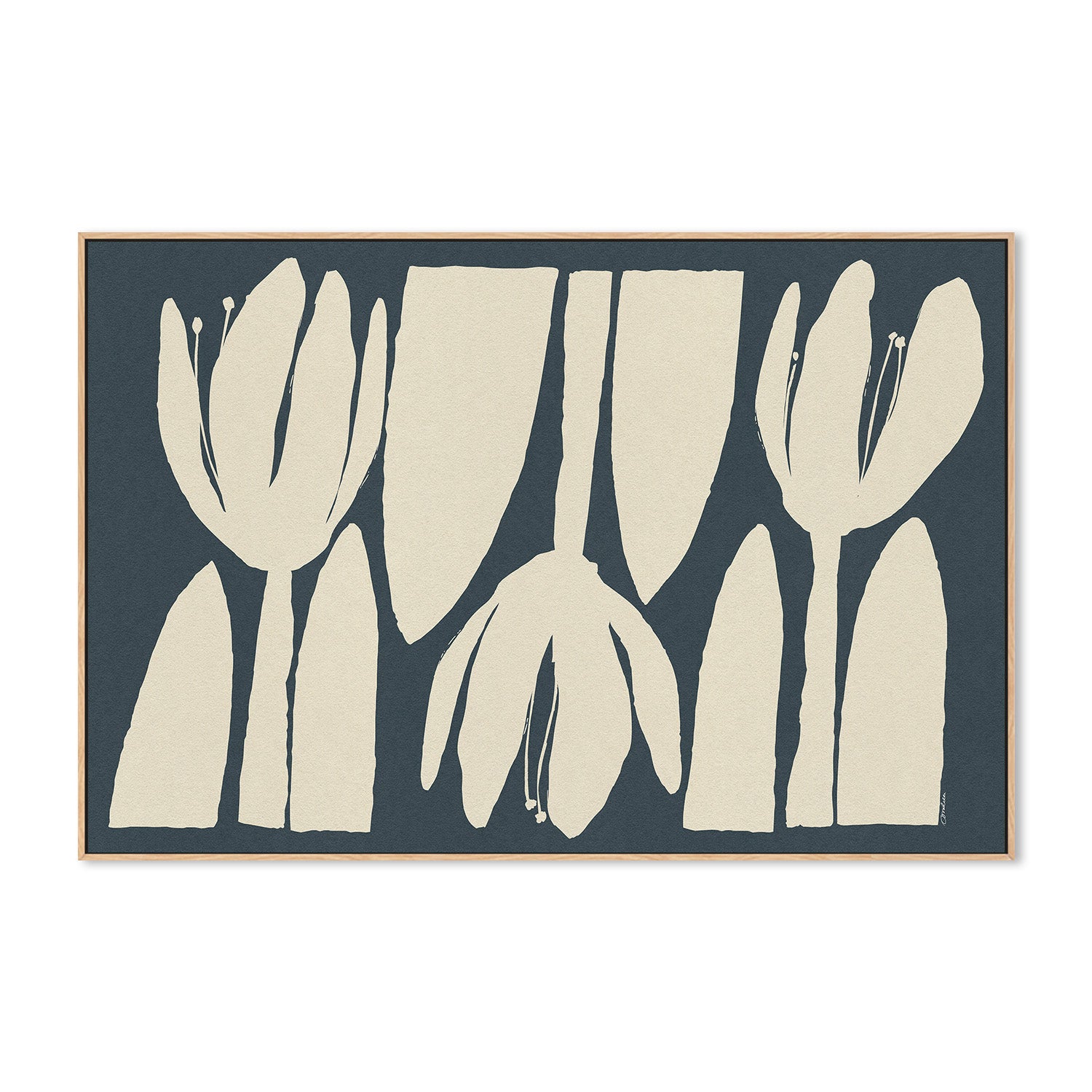 wall-art-print-canvas-poster-framed-Three Light Flowers On Dark Blue-4