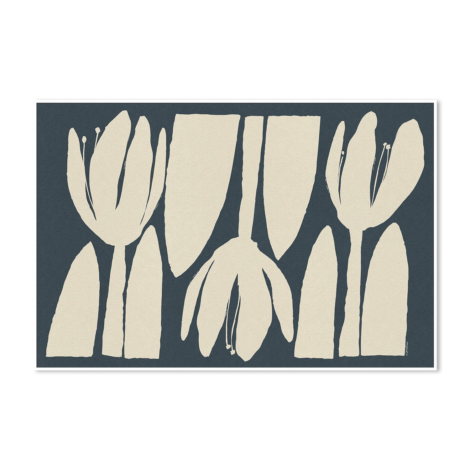 wall-art-print-canvas-poster-framed-Three Light Flowers On Dark Blue-5