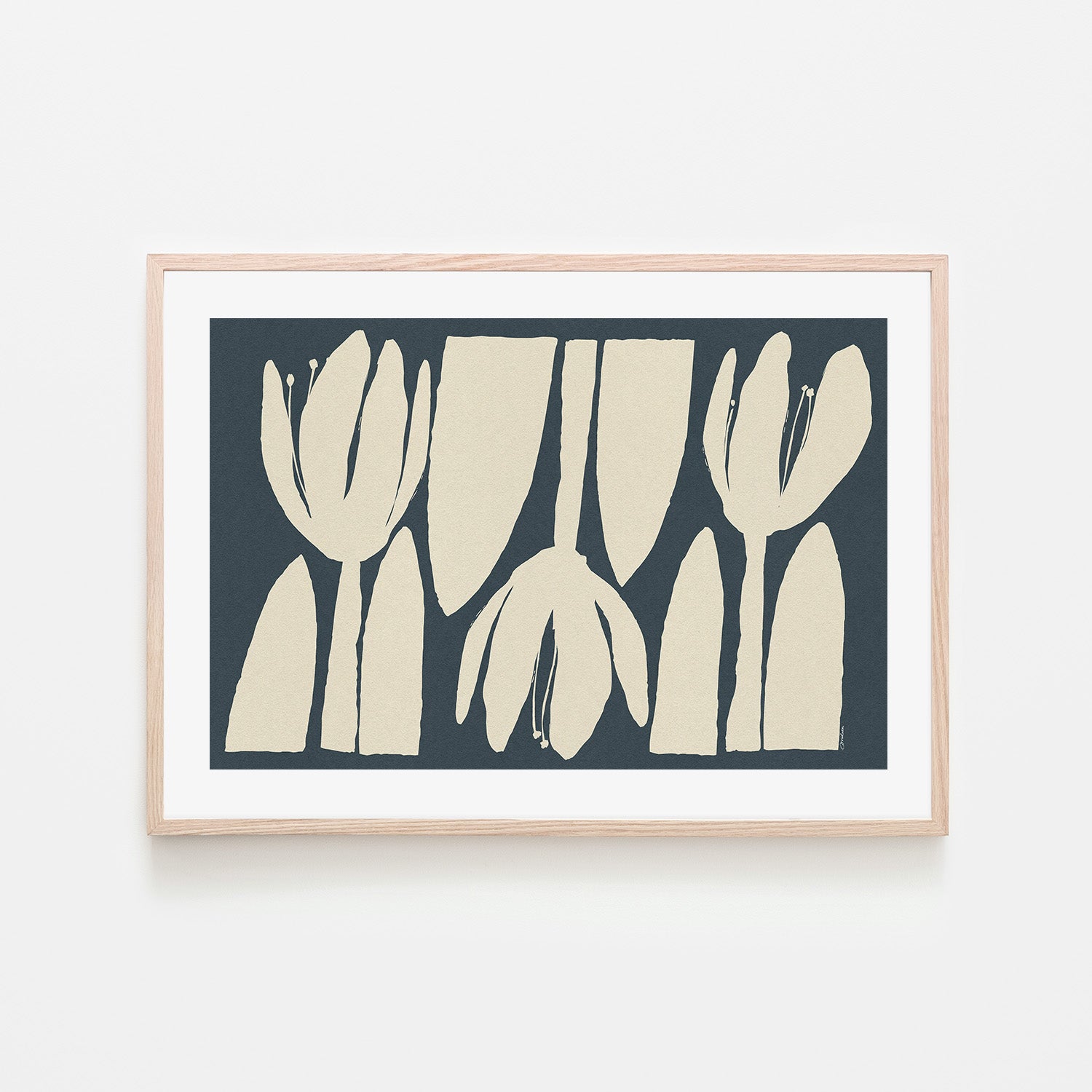 wall-art-print-canvas-poster-framed-Three Light Flowers On Dark Blue-6