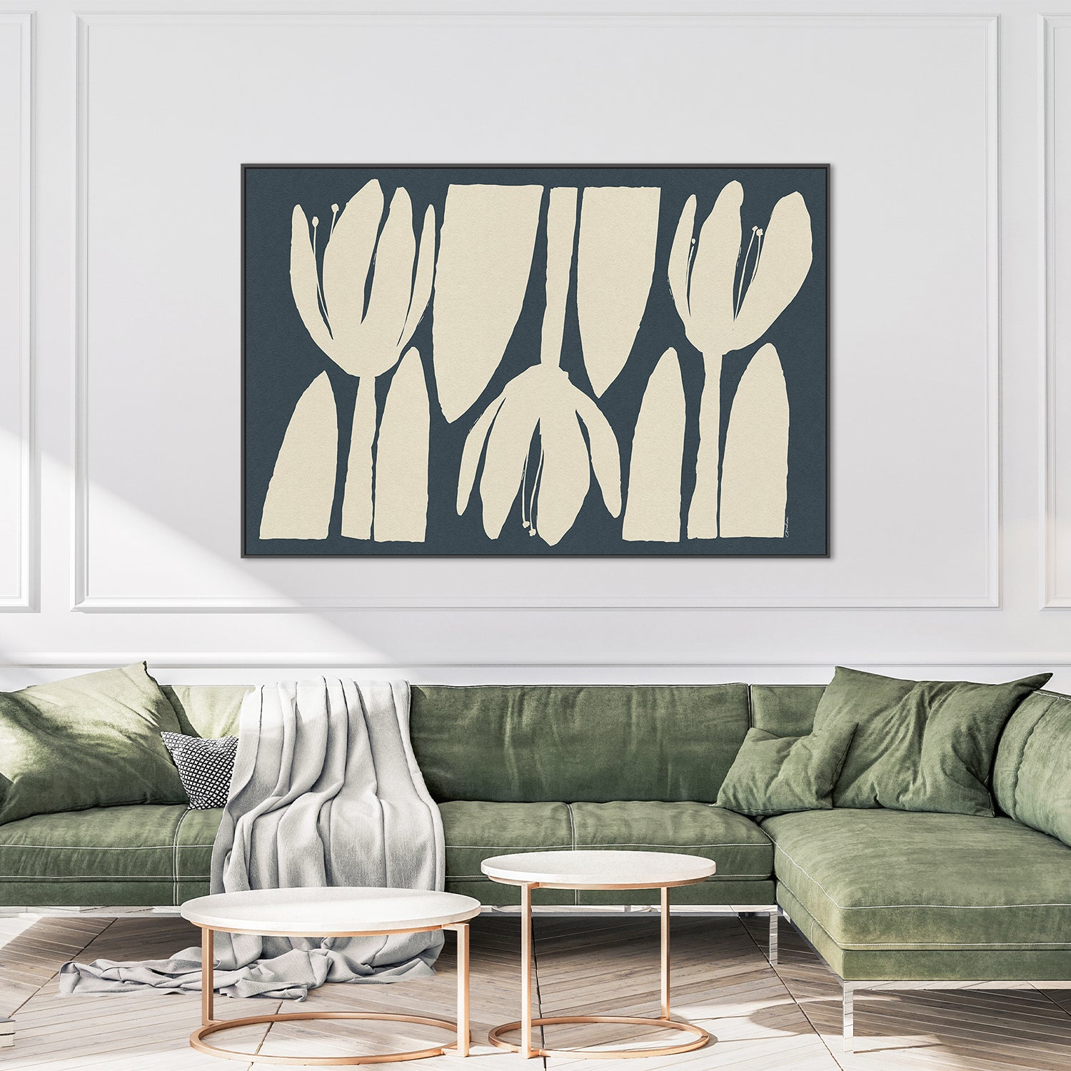 wall-art-print-canvas-poster-framed-Three Light Flowers On Dark Blue-7